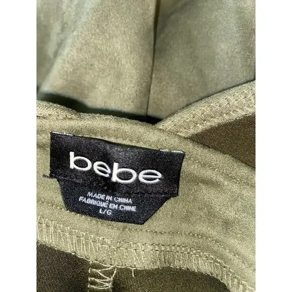 bebe GUC size Large Front Zip Velvet Like Feel Olive Green Jumpsuit - Picture 8 of 12